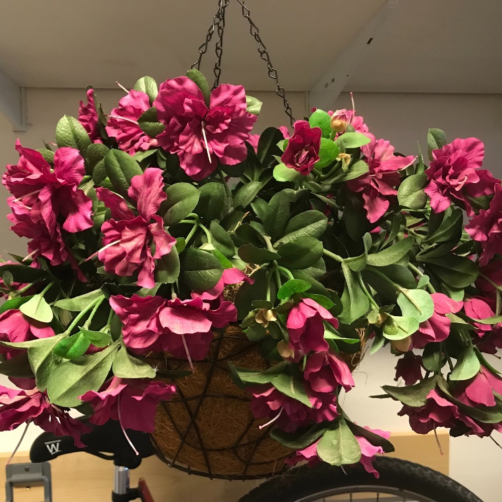 Silk flowers hanging basket